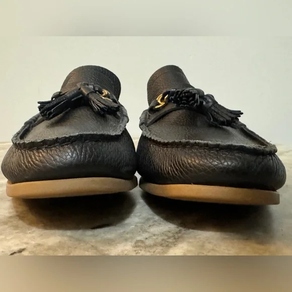 TOM FORD $1000 Black Leather Moccasins Boat Shoes Tassel Loafers Authentic 9.5